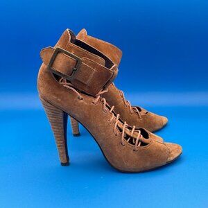 Elizabeth And James Gladiator Heel Women's 6B Brown Leather Cut Out Ultra High